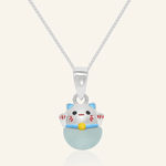 Fortune Cat Necklace (Blue Chalcedony) - Love Estella