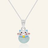 Fortune Cat Necklace (Blue Chalcedony) - Love Estella