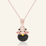 Fortune Cat Necklace (Obsidian) - Love Estella