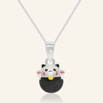 Fortune Cat Necklace (Obsidian) - Love Estella