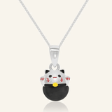 Fortune Cat Necklace (Obsidian) - Love Estella