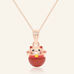 Fortune Cat Necklace (Red Agate) - Love Estella