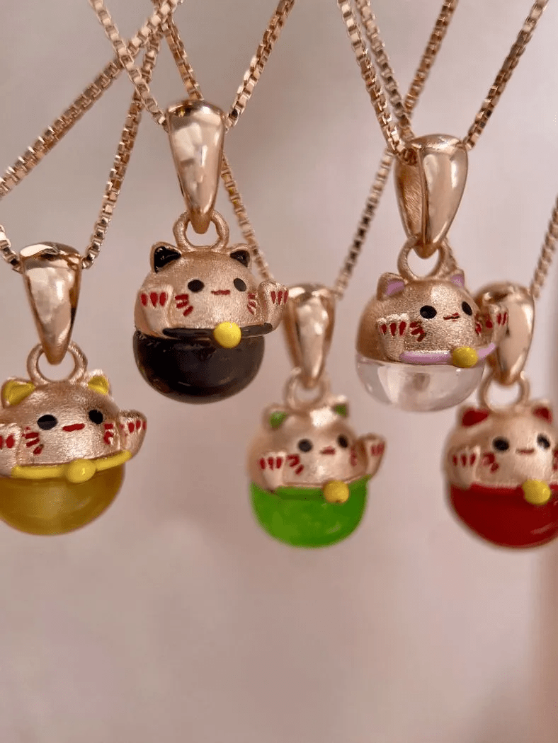 Fortune Cat Necklace (Red Agate) - Love Estella