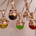 Fortune Cat Necklace (Red Agate) - Love Estella