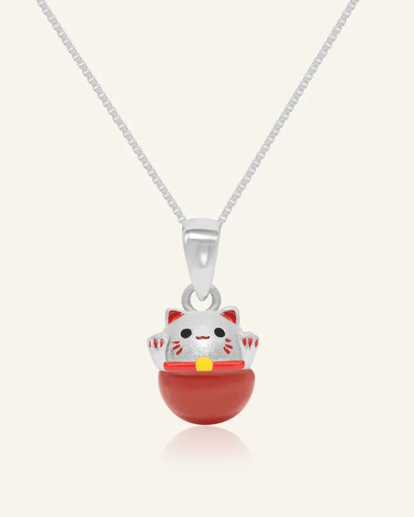 Fortune Cat Necklace (Red Agate) - Love Estella