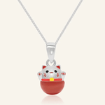 Fortune Cat Necklace (Red Agate) - Love Estella