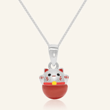 Fortune Cat Necklace (Red Agate) - Love Estella