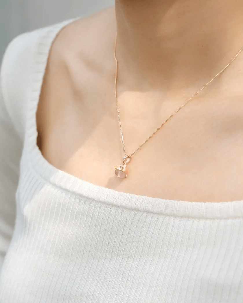 Fortune Cat Necklace (Rose Quartz) - Love Estella