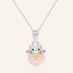 Fortune Cat Necklace (Rose Quartz) - Love Estella