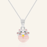 Fortune Cat Necklace (Rose Quartz) - Love Estella
