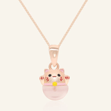 Fortune Cat Necklace (Rose Quartz) - Love Estella