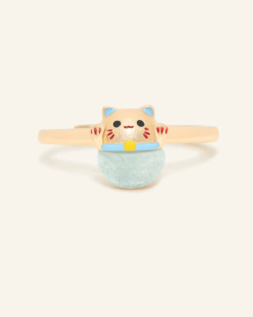 Fortune Cat Ring (Blue Chalcedony) - Love Estella