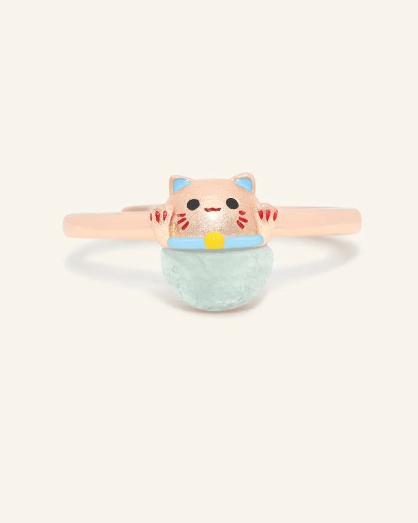 Fortune Cat Ring (Blue Chalcedony) - Love Estella