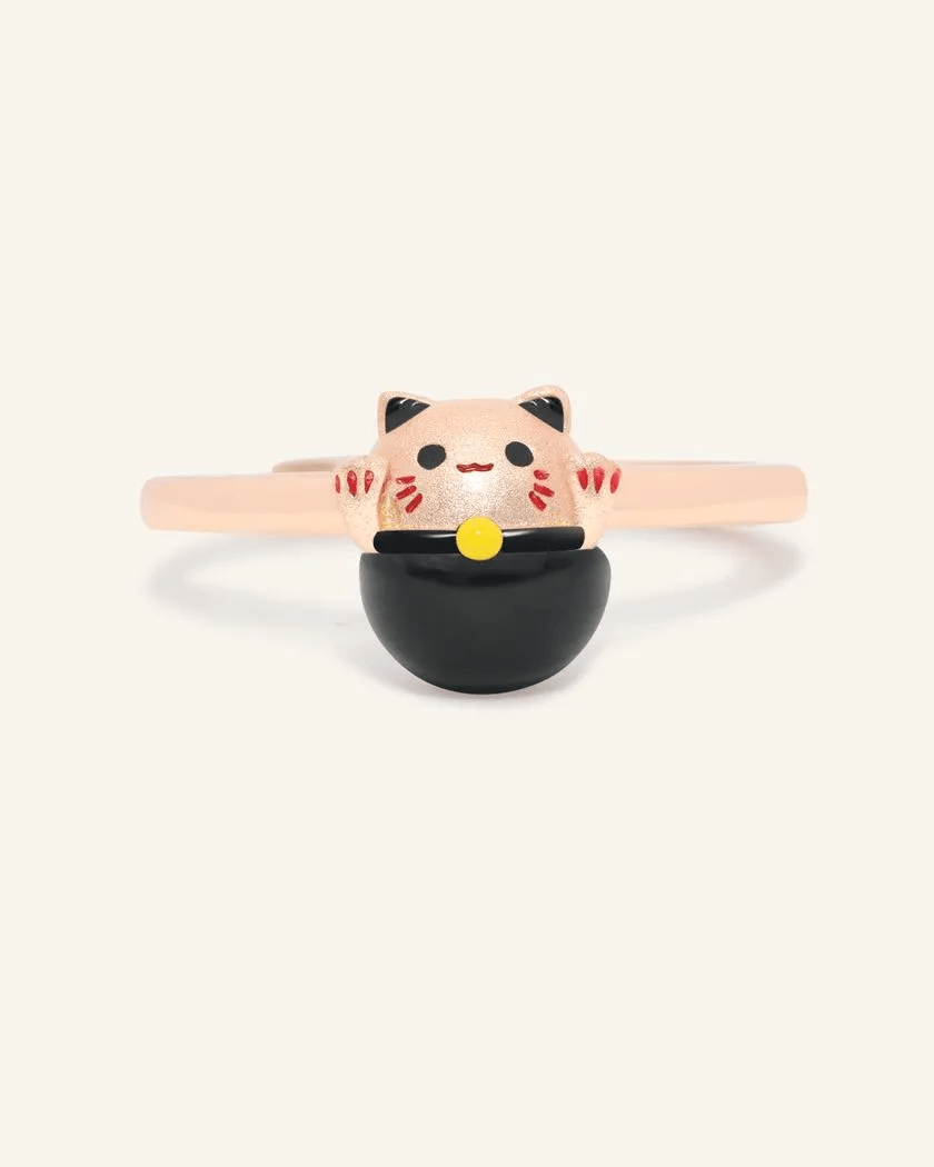Fortune Cat Ring (Obsidian) - Love Estella