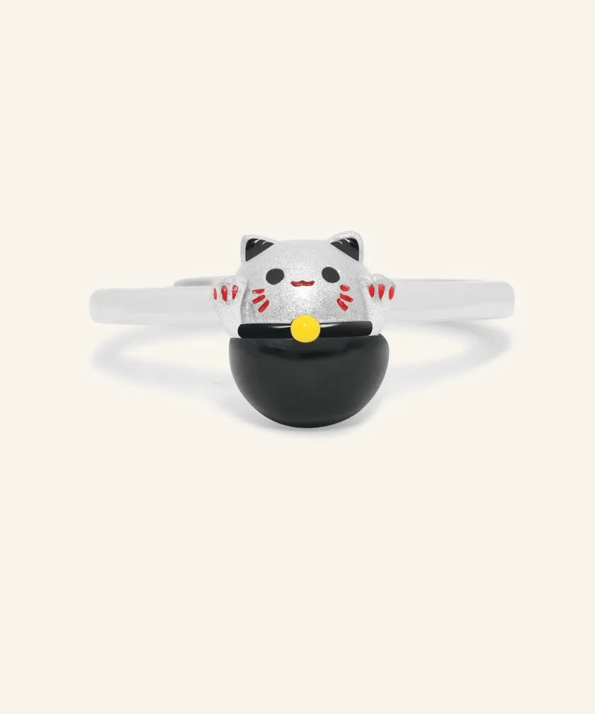 Fortune Cat Ring (Obsidian) - Love Estella