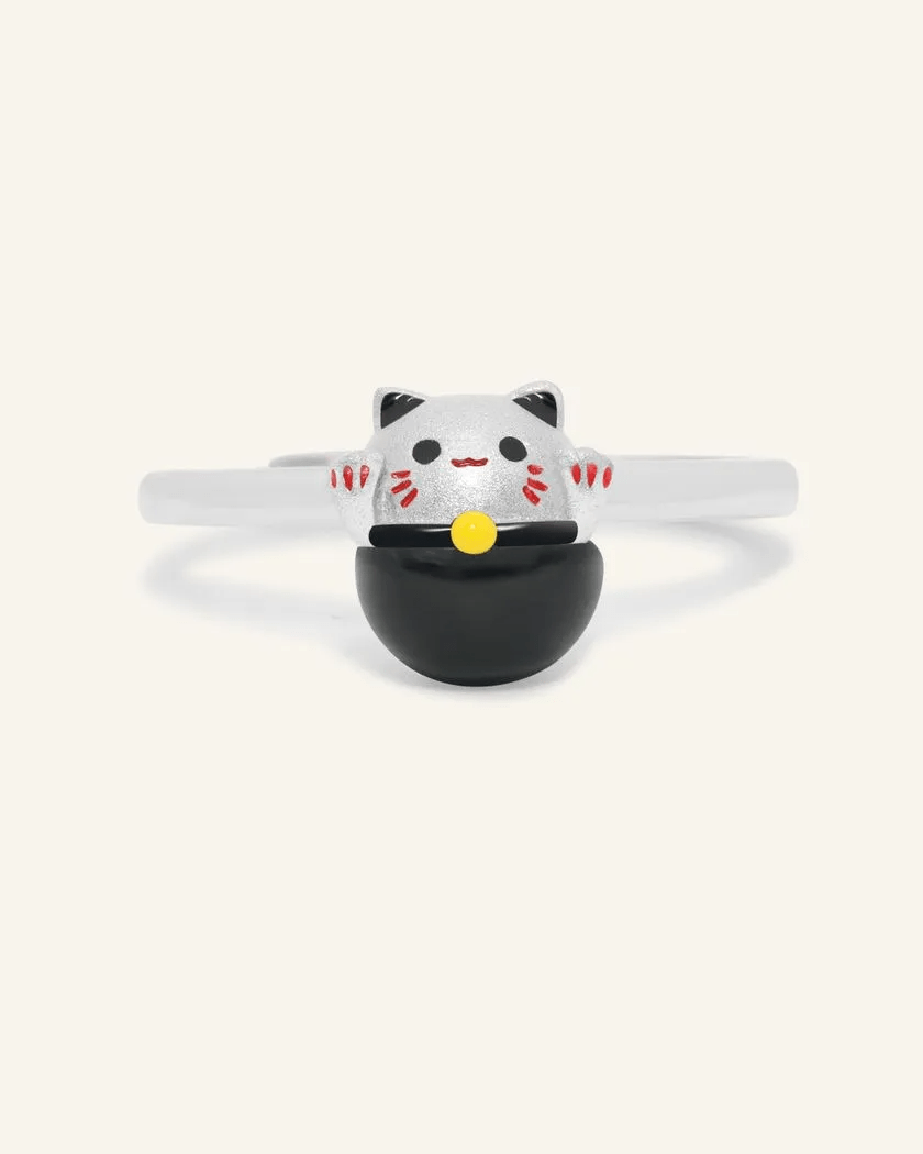 Fortune Cat Ring (Obsidian) - Love Estella