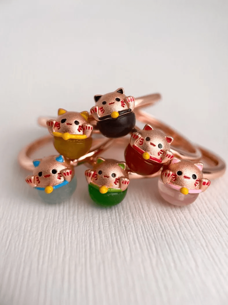Fortune Cat Ring (Obsidian) - Love Estella