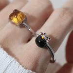 Fortune Cat Ring (Obsidian) - Love Estella