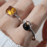 Fortune Cat Ring (Obsidian) - Love Estella