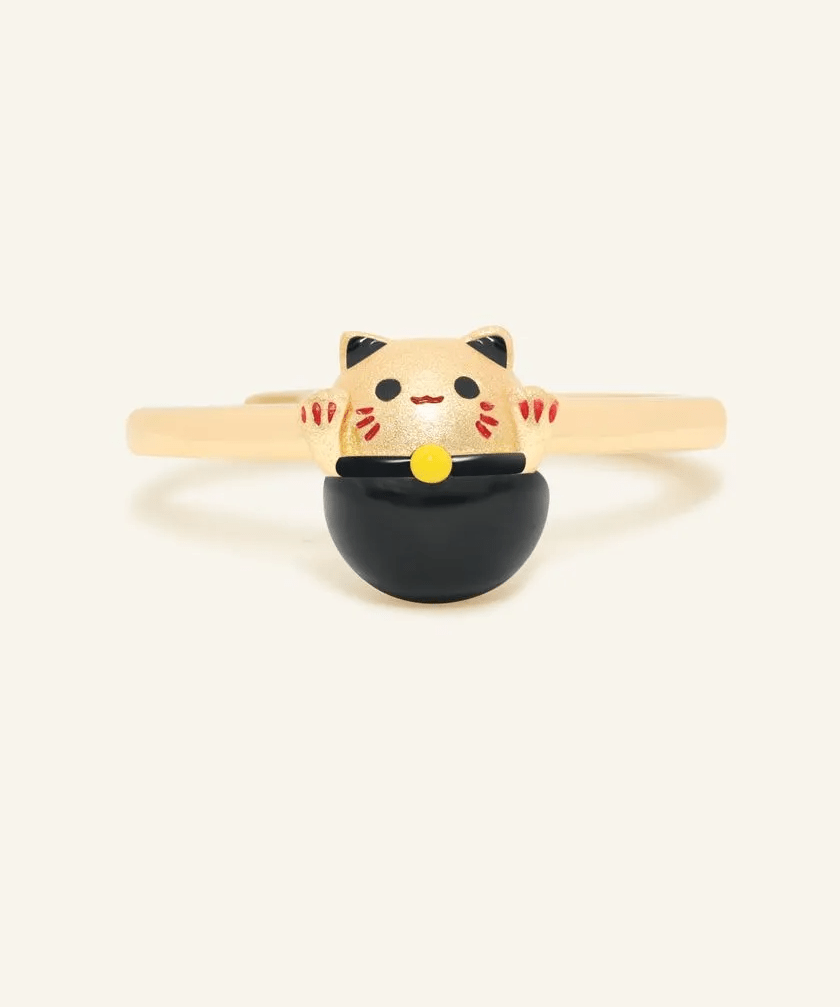 Fortune Cat Ring (Obsidian) - Love Estella