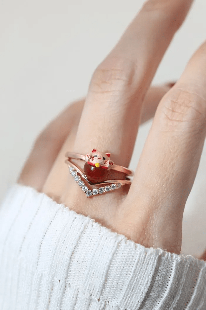 Fortune Cat Ring (Red Agate) - Love Estella