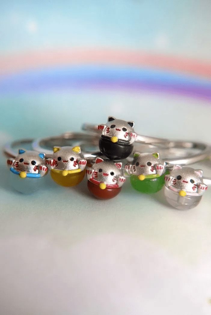 Fortune Cat Ring (Red Agate) - Love Estella