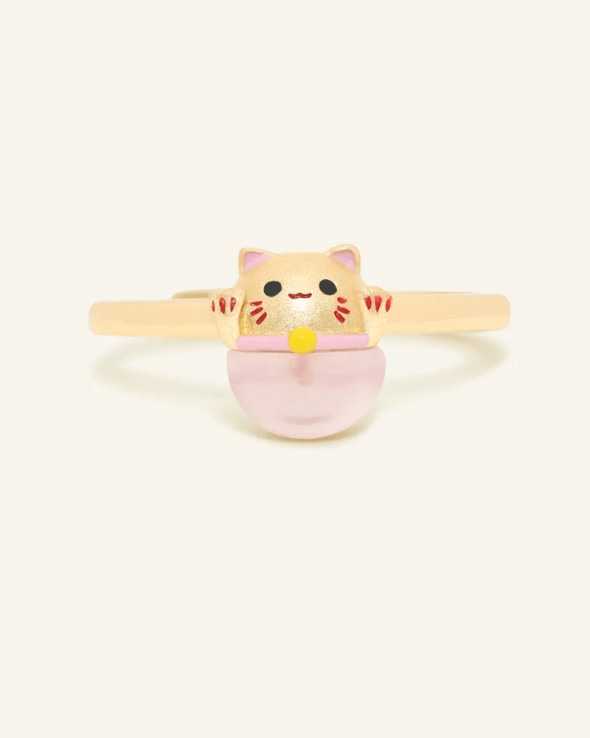 Fortune Cat Ring (Rose Quartz) - Love Estella