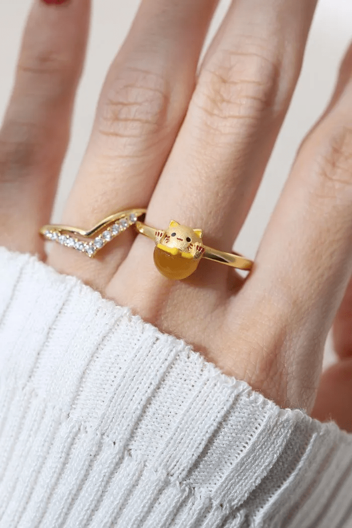Fortune Cat Ring (Tiger Eye) - Love Estella