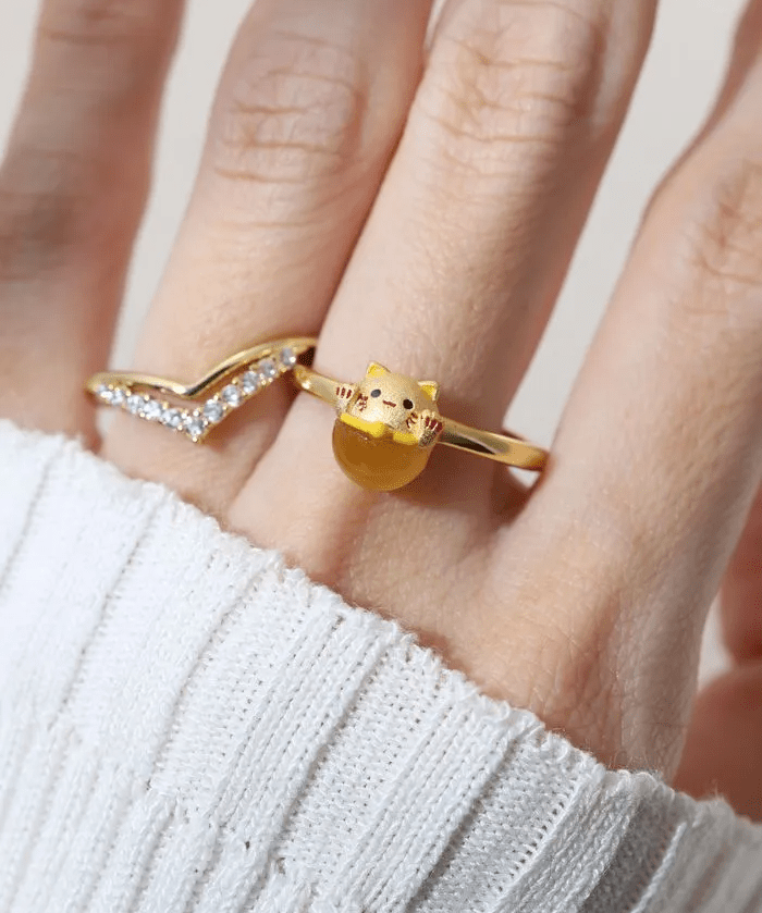 Fortune Cat Ring in Tiger Eye, product image 2