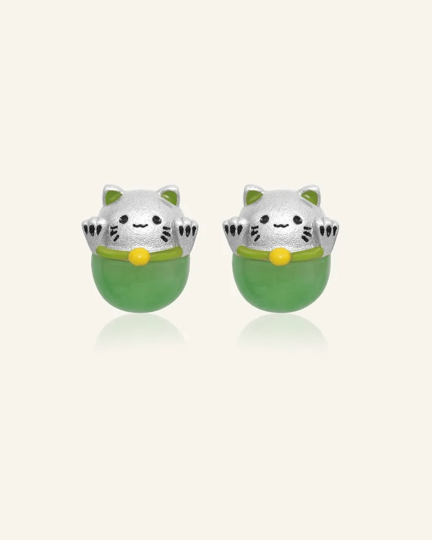 Fortune Cat Studs (Australian Jade) - Love Estella