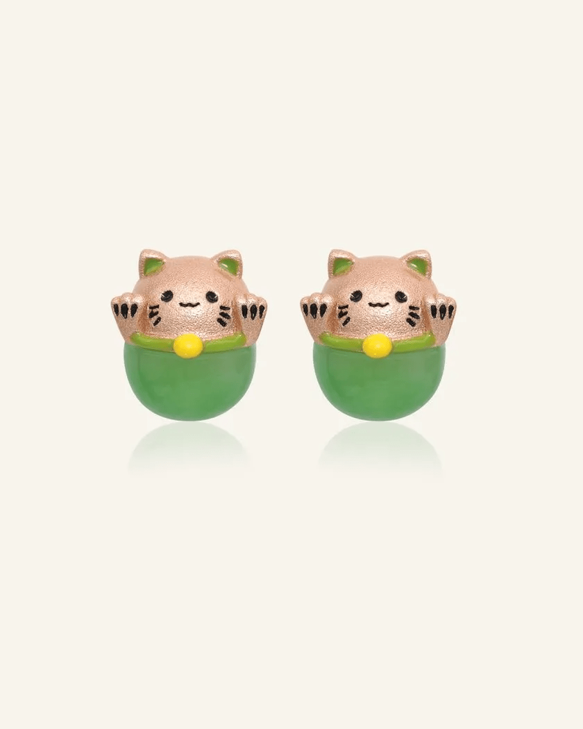 Fortune Cat Studs (Australian Jade) - Love Estella
