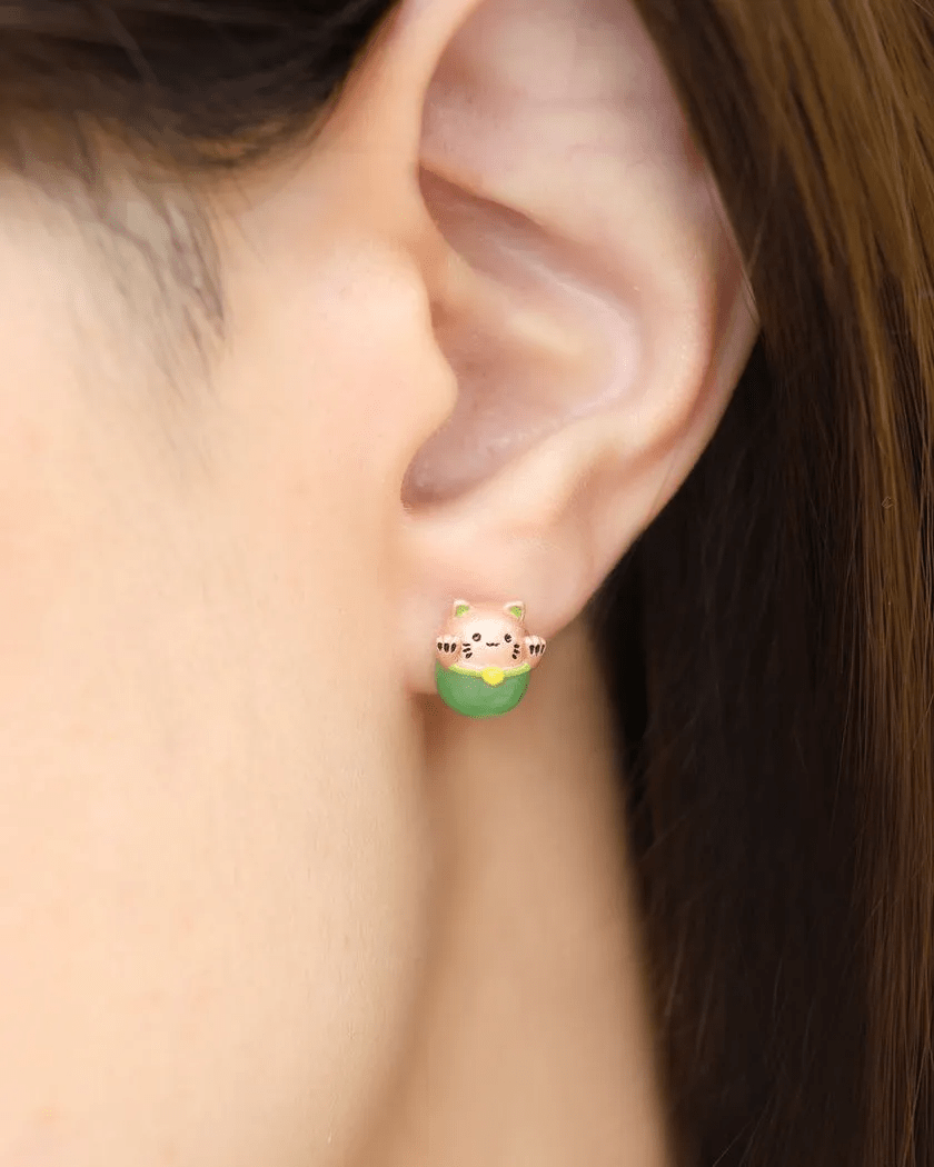 Fortune Cat Studs (Australian Jade) - Love Estella