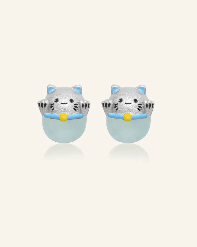 Fortune Cat Studs (Blue Chalcedony) - Love Estella