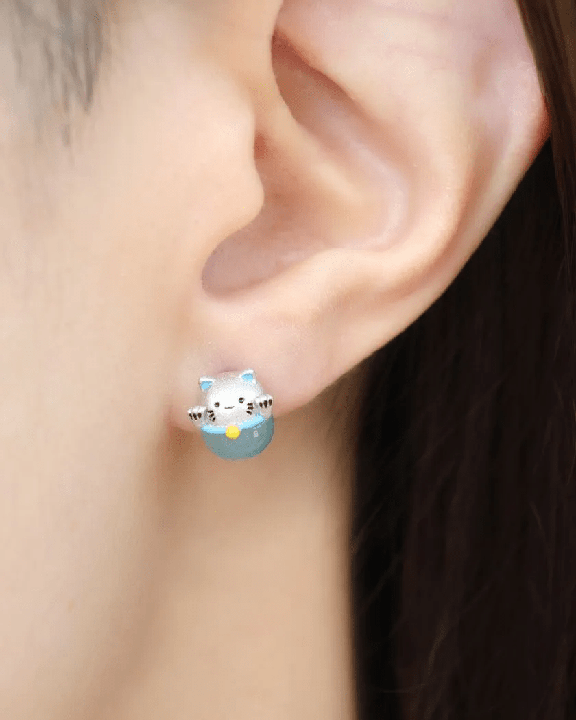 Fortune Cat Studs (Blue Chalcedony) - Love Estella