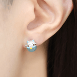 Fortune Cat Studs (Blue Chalcedony) - Love Estella