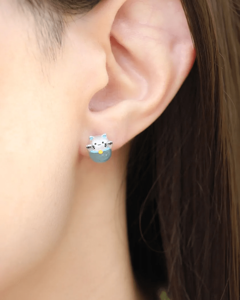 Fortune Cat Studs (Blue Chalcedony) - Love Estella