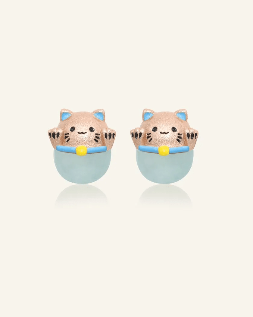Fortune Cat Studs (Blue Chalcedony) - Love Estella