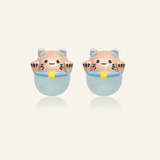 Fortune Cat Studs (Blue Chalcedony) - Love Estella
