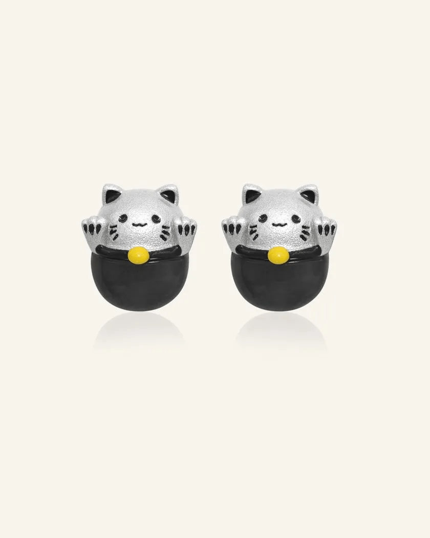 Fortune Cat Studs (Obsidian) - Love Estella