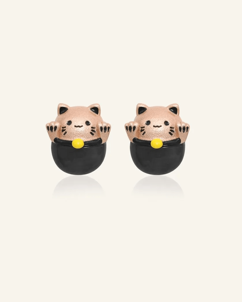 Fortune Cat Studs (Obsidian) - Love Estella