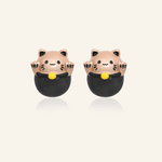 Fortune Cat Studs (Obsidian) - Love Estella
