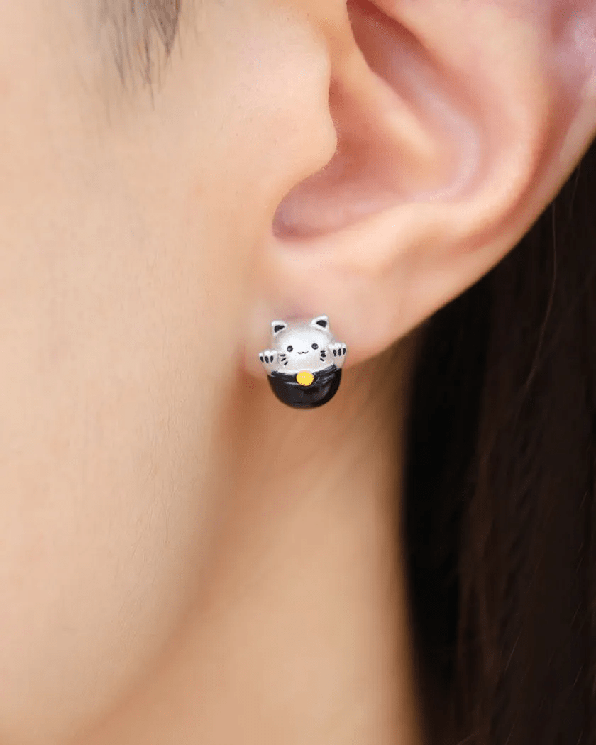 Fortune Cat Studs (Obsidian) - Love Estella