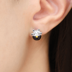 Fortune Cat Studs (Obsidian) - Love Estella