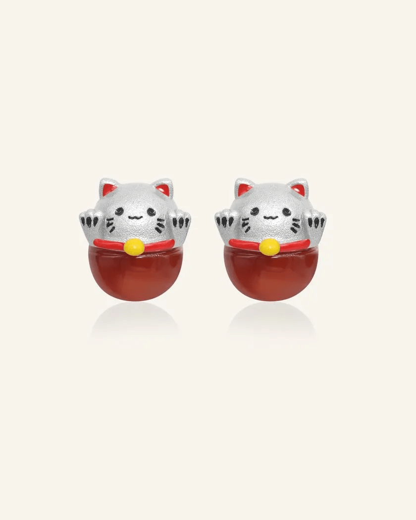 Fortune Cat Studs (Red Agate) - Love Estella