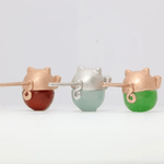 Fortune Cat Studs (Red Agate) - Love Estella