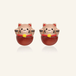 Fortune Cat Studs (Red Agate) - Love Estella