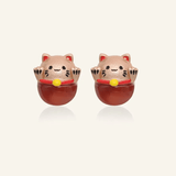 Fortune Cat Studs (Red Agate) - Love Estella