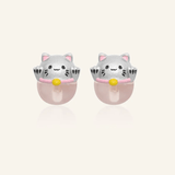 Fortune Cat Studs (Rose Quartz) - Love Estella