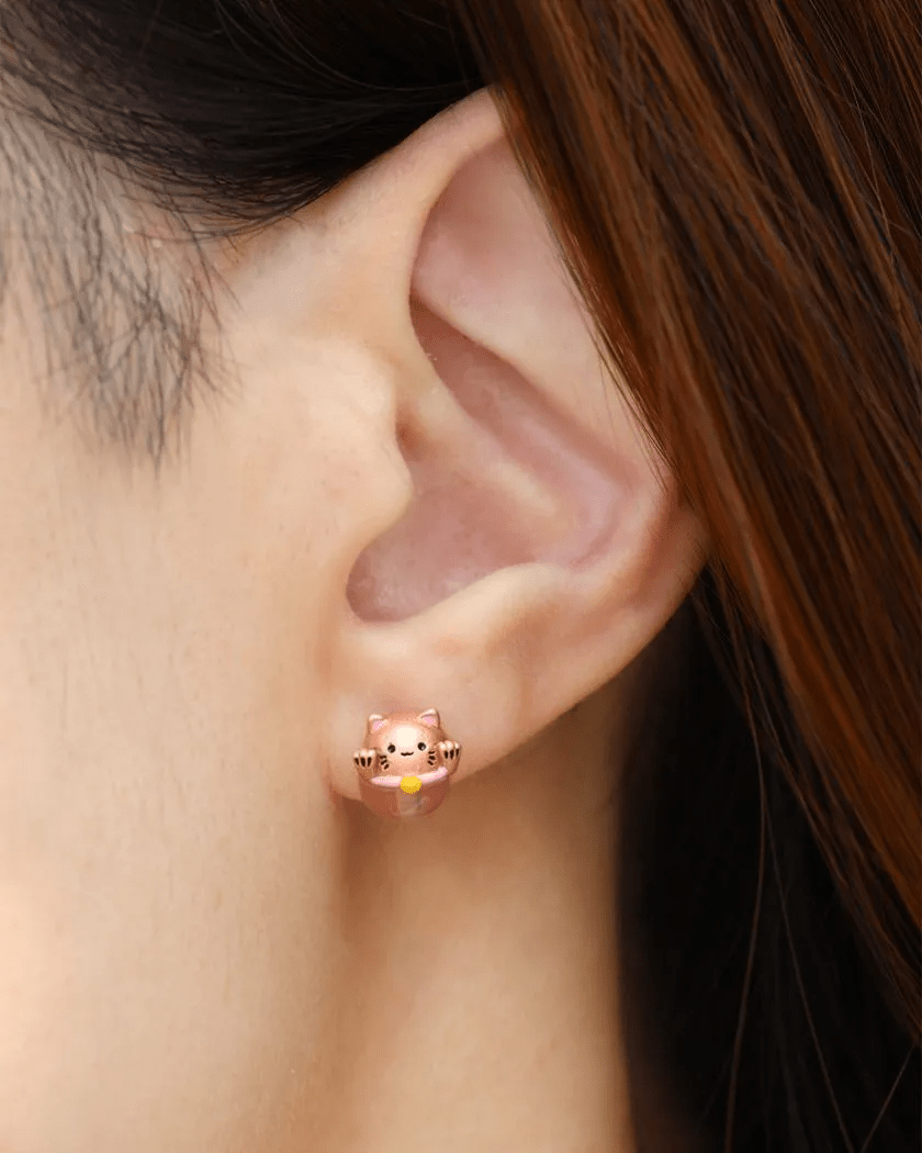 Fortune Cat Studs (Rose Quartz) - Love Estella