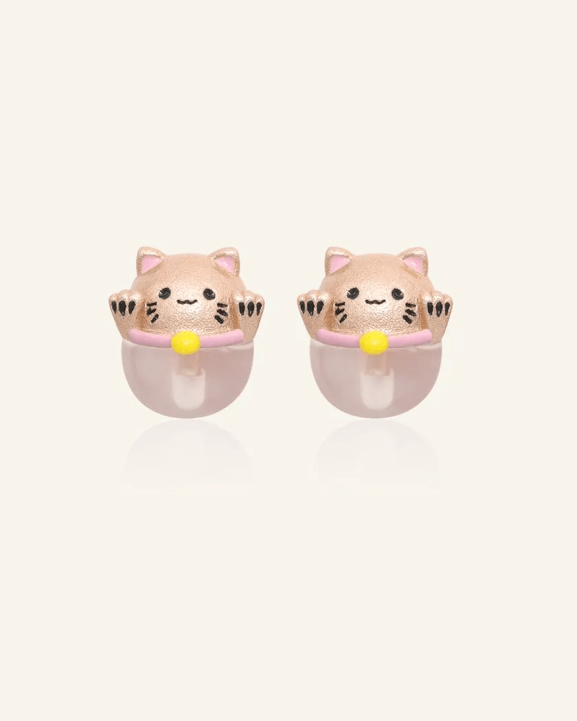 Fortune Cat Studs (Rose Quartz) - Love Estella